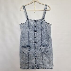 HOT TOPIC BLACKHEART BLUE DENIM OVERALL MINI DRESS WOMEN HEART POCKETS (XL)